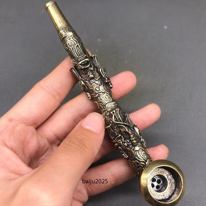 chinese antique old copper hand carved Eight immortals statue pipe smoking tool