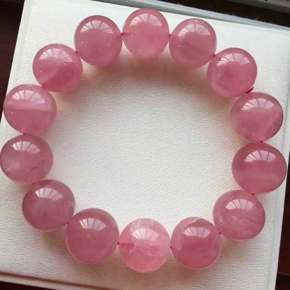 Natural Madagascar Rose Quartz Crystal Stretch Beads Bracelet 15-14mm AAA