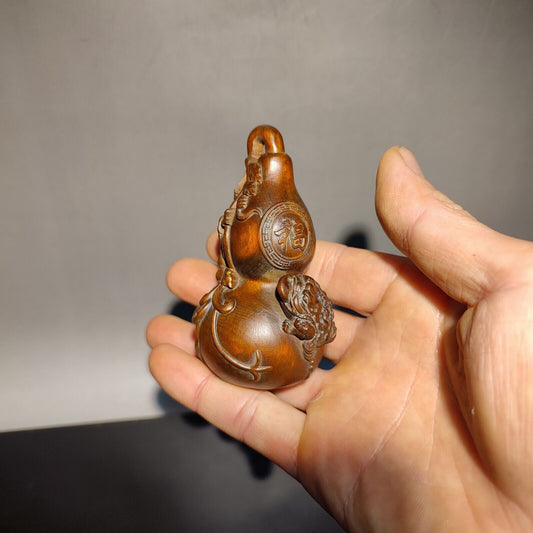 vintage wood carving gourd money Toad dragon statue home decor living room gift