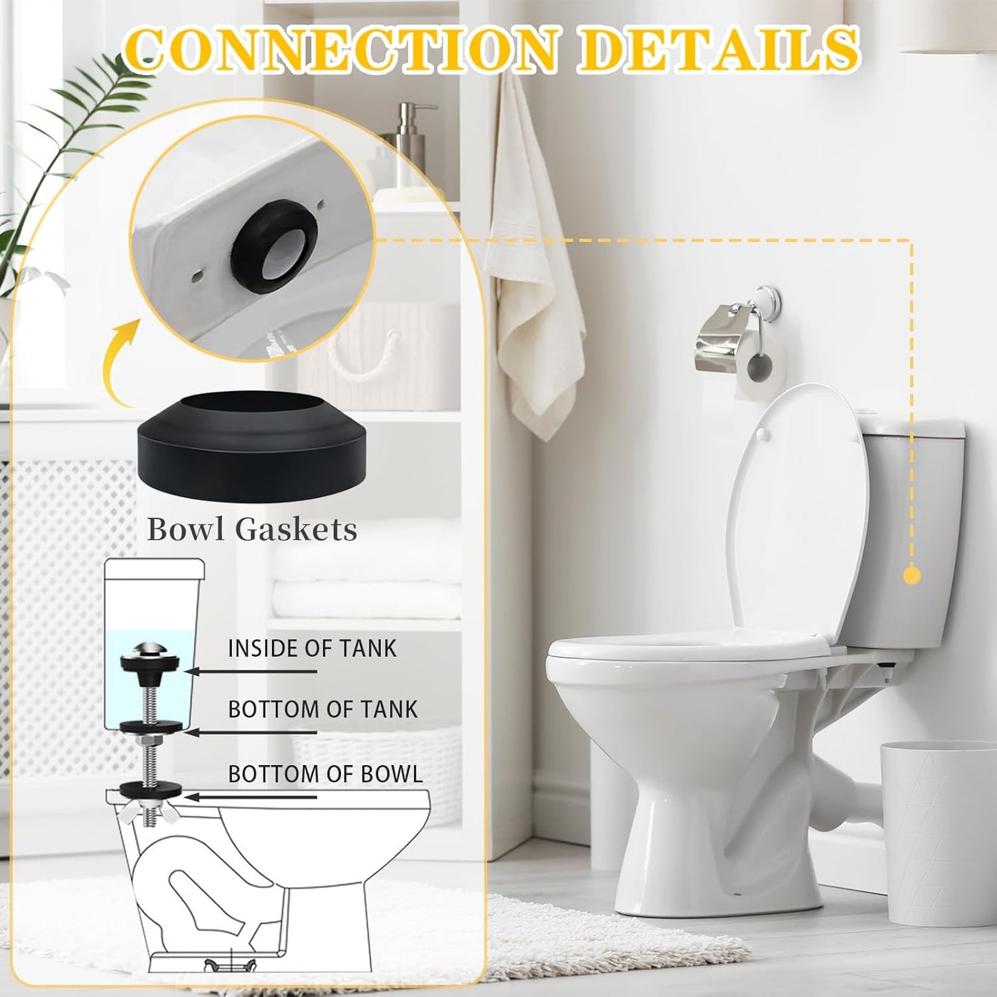 Universal Toilet Tank to Bowl Gaskets Kit, 2PCS 2.75‘’ Heavy Duty Toilet Tank Bo