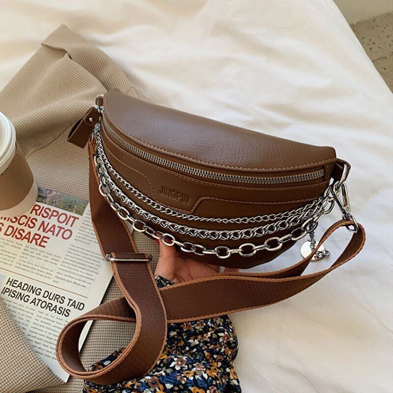 Chain Waist Belt Bag Women Leather Crossbody Fashion Phone Pack Purse Ladies