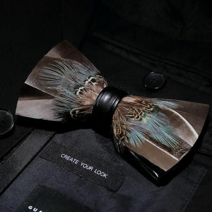 Men's Luxury Bowtie 12x5cm Peacock Feather Leather Bow Ties Fashion Party Formal