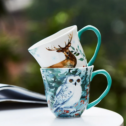 Handpainted Ceramic Tea Mug, Deer Cup, Owl Mug, Fox Mug