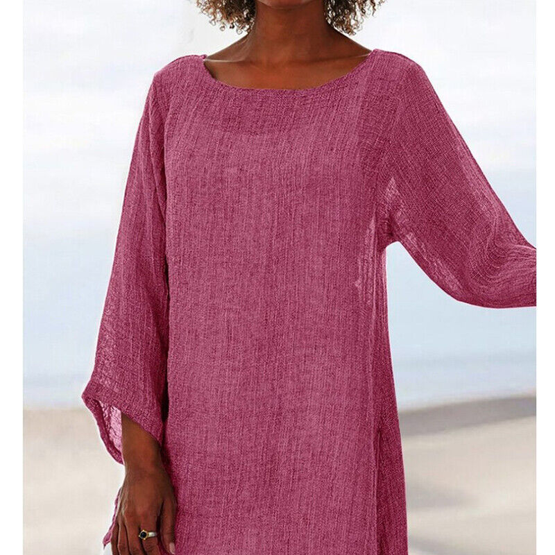 Tunic Tops Tee Pullover T-Shirt Blouse Baggy Casual Solid O Neck Summer