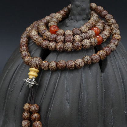 7mm Tibetan Buddhism 108 Gold-line Bodhi Mala Prayer Beads Necklace