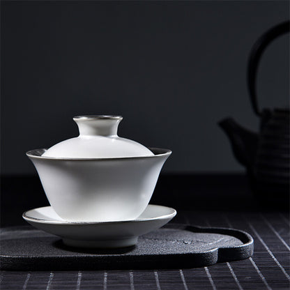 Five Kiln Tea Bowl Gaiwan Teacup Gilt Silver Porcelain Kung Fu Silver Tea Bowl
