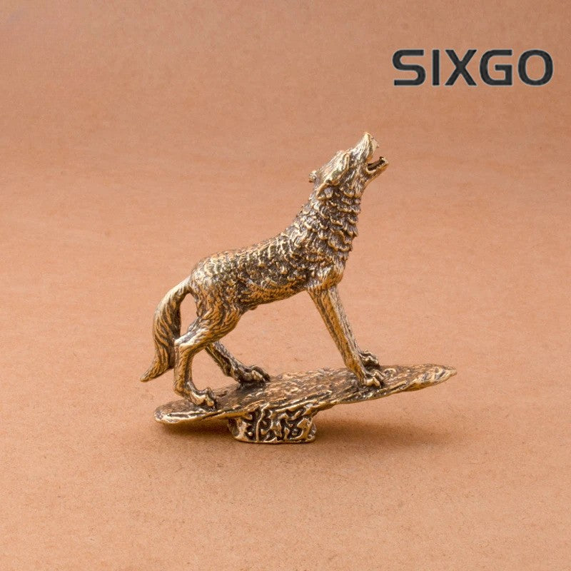 Solid Brass Prairie Rock Stone Wolf Statue Desktop Ornament Animal Figurines