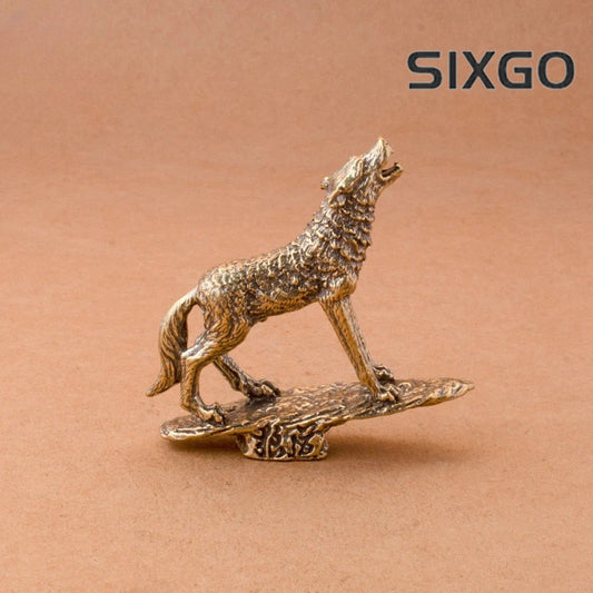 Solid Brass Prairie Rock Stone Wolf Statue Desktop Ornament Animal Figurines