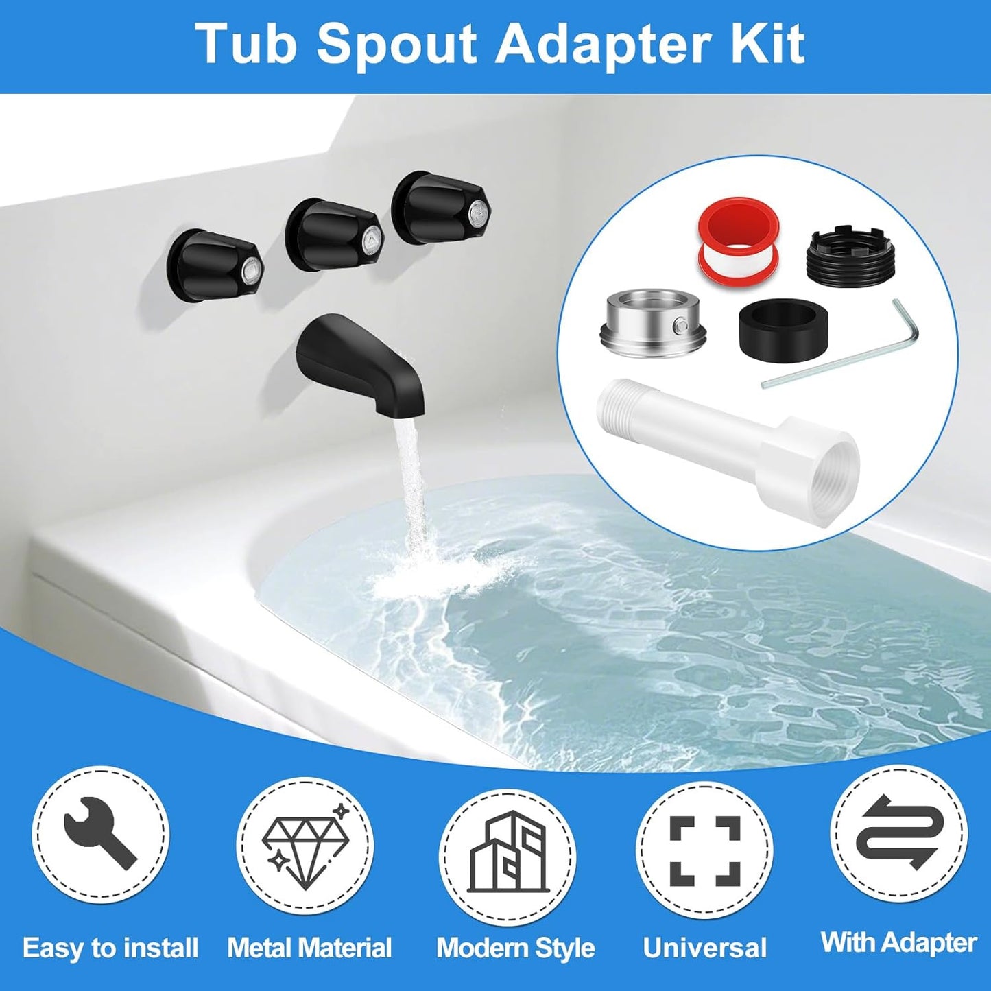 Matte Black Shower Trim Kit, 3 Piece Shower Knob and Tub Spout for Price/Pfister