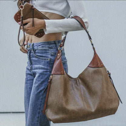 Concealed Carry Women Studs Hobo Shoulder Handbag Purse Tote Hobo Bag W/ Wallet