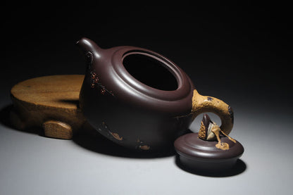Yixing Zisha Pottery Clay Handmade Carve Bird Flower Lotus Tea Pot Puer Teapot