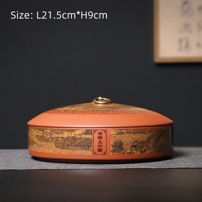 Yixing Zisha Tea Storage Box Along River During the Qingming Jar For Pu'er Tea