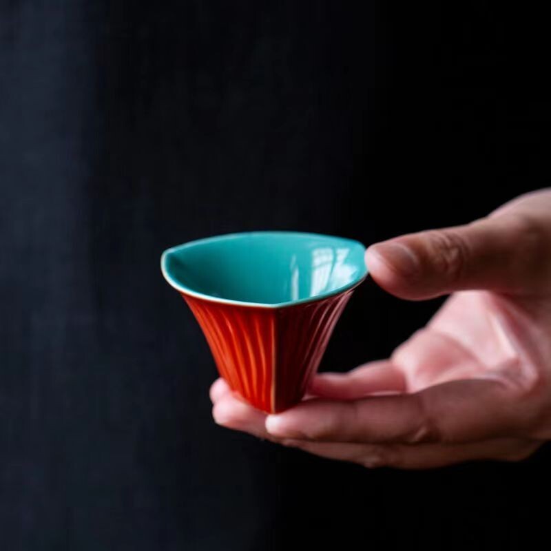 1pc chinese jingdezhen porcelain tea cup：red triangle