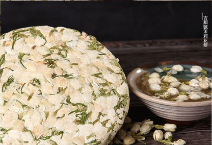 200g Top Grade Dried Jasmine Tea Bud Flower Tea Green Pu-erh Tea Cake Blooming