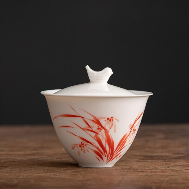 150ML Ceramic Tea Gaiwan Teacup Handmade Tea Tureen White Porcelain Tea Cup
