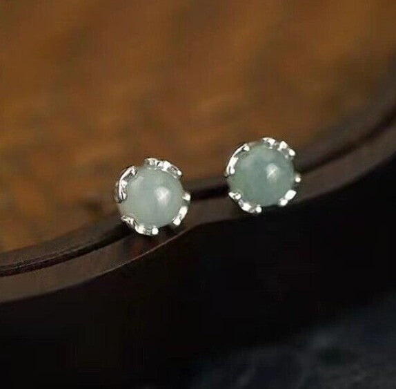 Women's Natural 6Mm Jade Heart Shaped Earrings 925 Sterling Silver