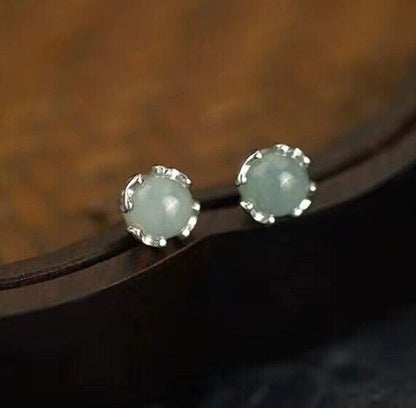 Women's Natural 6Mm Jade Heart Shaped Earrings 925 Sterling Silver