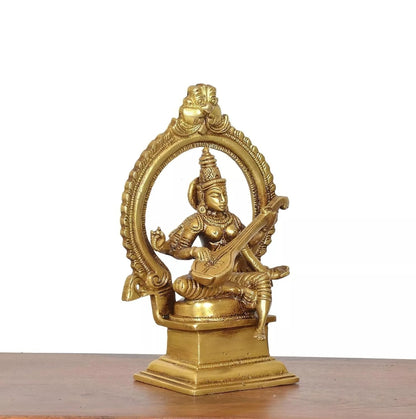 Brass Hindu Goddess of Knowledge Saraswati Idol Statue Figurine Sculpture
