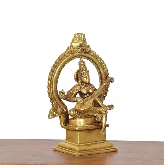 Brass Hindu Goddess of Knowledge Saraswati Idol Statue Figurine Sculpture