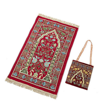 Pilgrimage Carpet Muslim Rug With Bag Kneeling Liturgical Blanket Worship Mat
