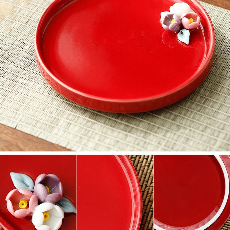 Hand-kneaded Flower Sancai Bowl Teacup Wine Ladies Gaiwan Wedding Tea Set Plate