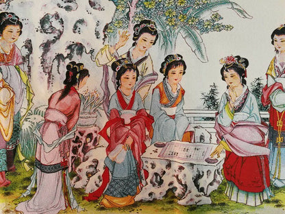 Old Chinese Buddhism Silk Embroidery Painting "Twelve Golden Hairpins"