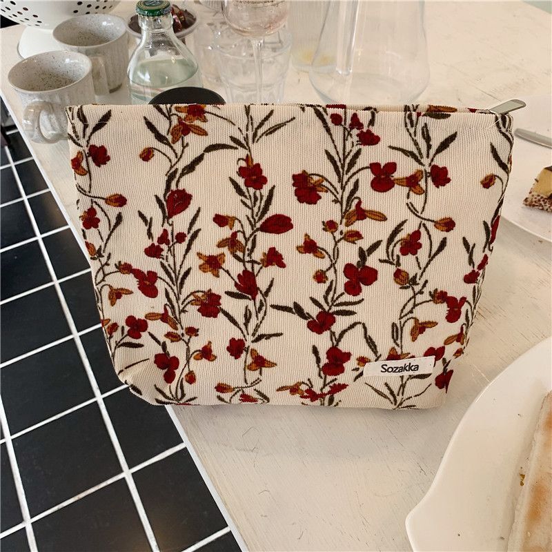 Floral Print Cosmetic Bag Pencil Case Travel Makeup Lipsticks Brushes Pouch 1 PC