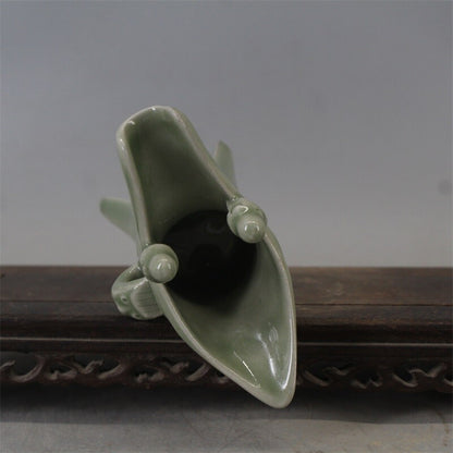 5.3" Collection Chinese Song Porcelain Yaozhou Kiln Green Glaze Three Foot Cup