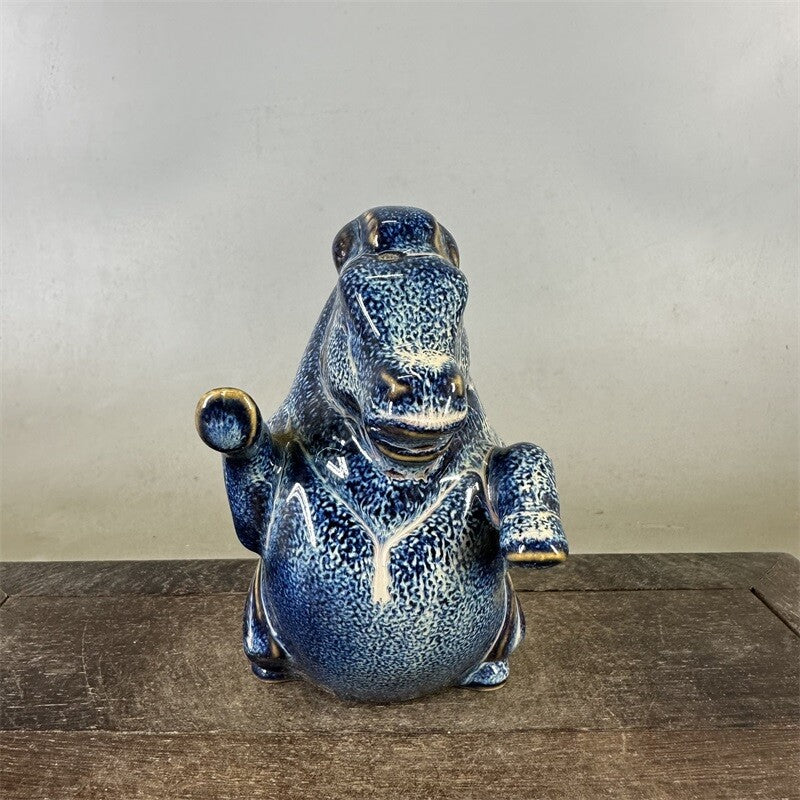 4.7" China Qing Fancy Glaze Porcelain Fambe Lovable Animal Fat Horse Statue