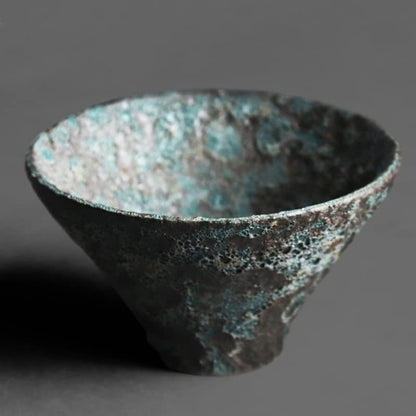 4.13" Bronze Wormhole Texture Tea Cup Handmade Retro Pottery KungFu Tea Ceremony