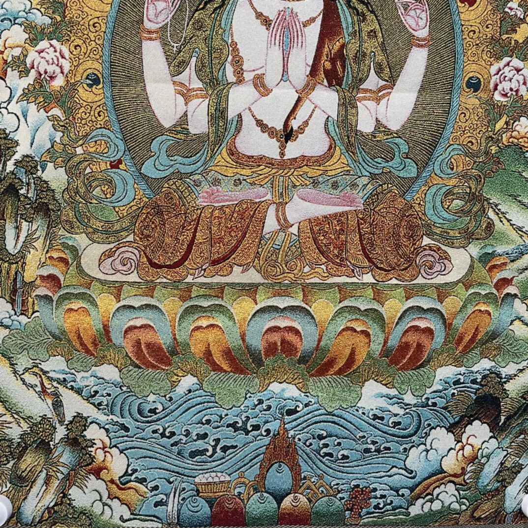 Ancient Tangka Embroidery Guanyin Bodhisattva in Tibet, China 60*90CM（四臂观音2）
