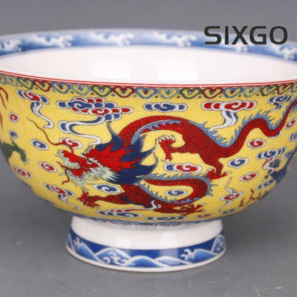 Chinese Family Rose Porcelain Qing Qianlong Blue Red Dragon Pattern Bowl 5“