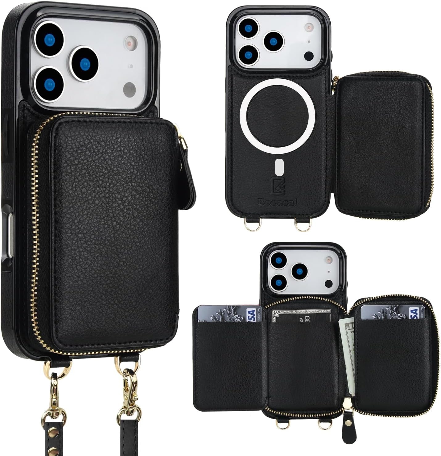 for Magsafe Crossbody Wallet Case Compatible with Iphone 17 Pro, RFID Blocking P