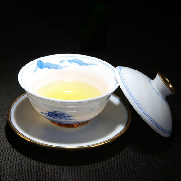 Fat Mutton Porcelain Tea Set Glass Pitcher Ceramic Gaiwan Matching Tea Cup China