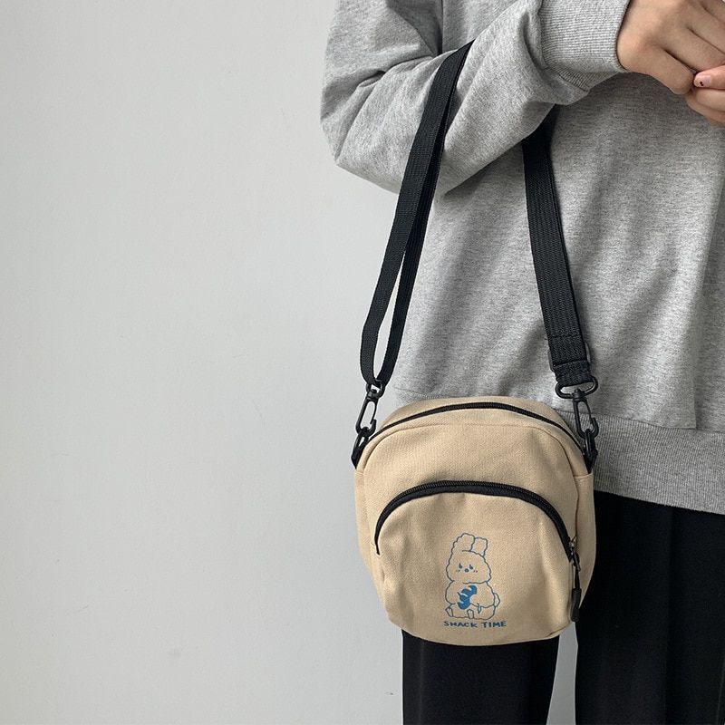 Rabbit Canvas Small Crossbody Bag Casual Student Vintage Purse Handbag Shoulder