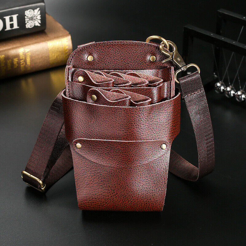 Genuine Leather Hairdressing Scissors Storage Bag Crossbody Shears Holder