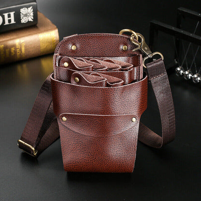 Genuine Leather Hairdressing Scissors Storage Bag Crossbody Shears Holder