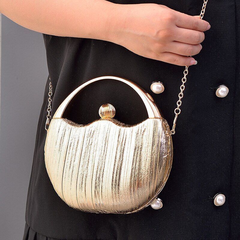 Vintage Dinner Bag Round Party Purse Shoulder Bag Synthetic Handbag Shell Pink