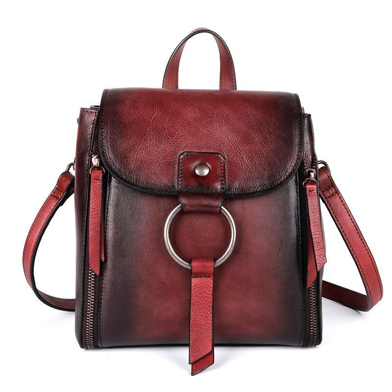 Vintage Backpack Knapsack Travel Bag Genuine Leather Rucksack 22*13*24 CM Brown