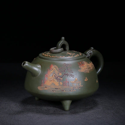 Chinese Yixing Zisha Clay Handmade Exquisite Teapot （环龙三足 底款：蒋蓉）