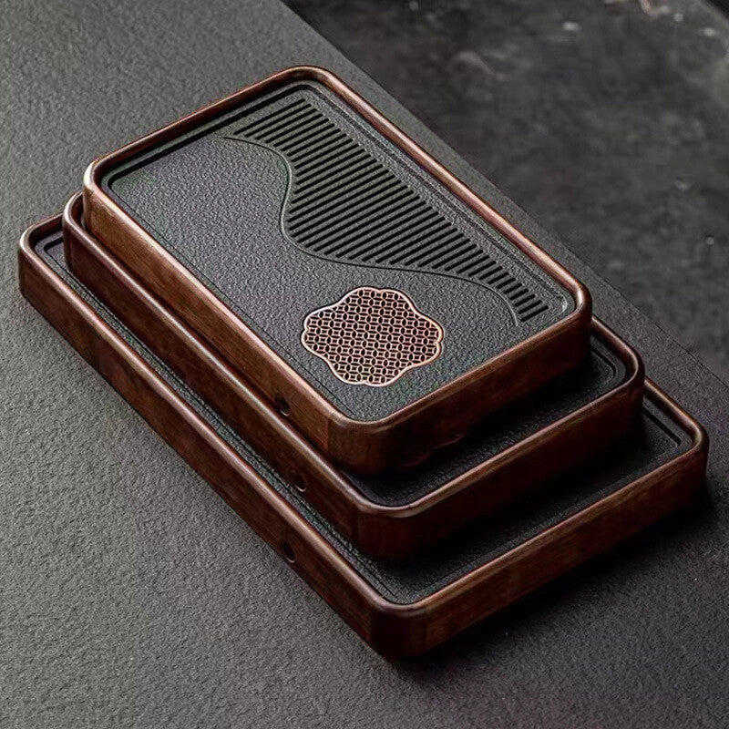 Man-made Stone Solid Wood Tea Tray Water Reservoir Water Draining Serving Tray