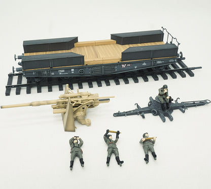T-MODEL 1/72 German Train Flat Trailer+88 Guns+4 Soldiers Set Model