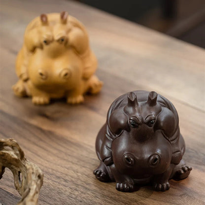 1pair Yixing Purple Clay Tea Pet Chinese LuckHippo Statue Ornaments Handmade