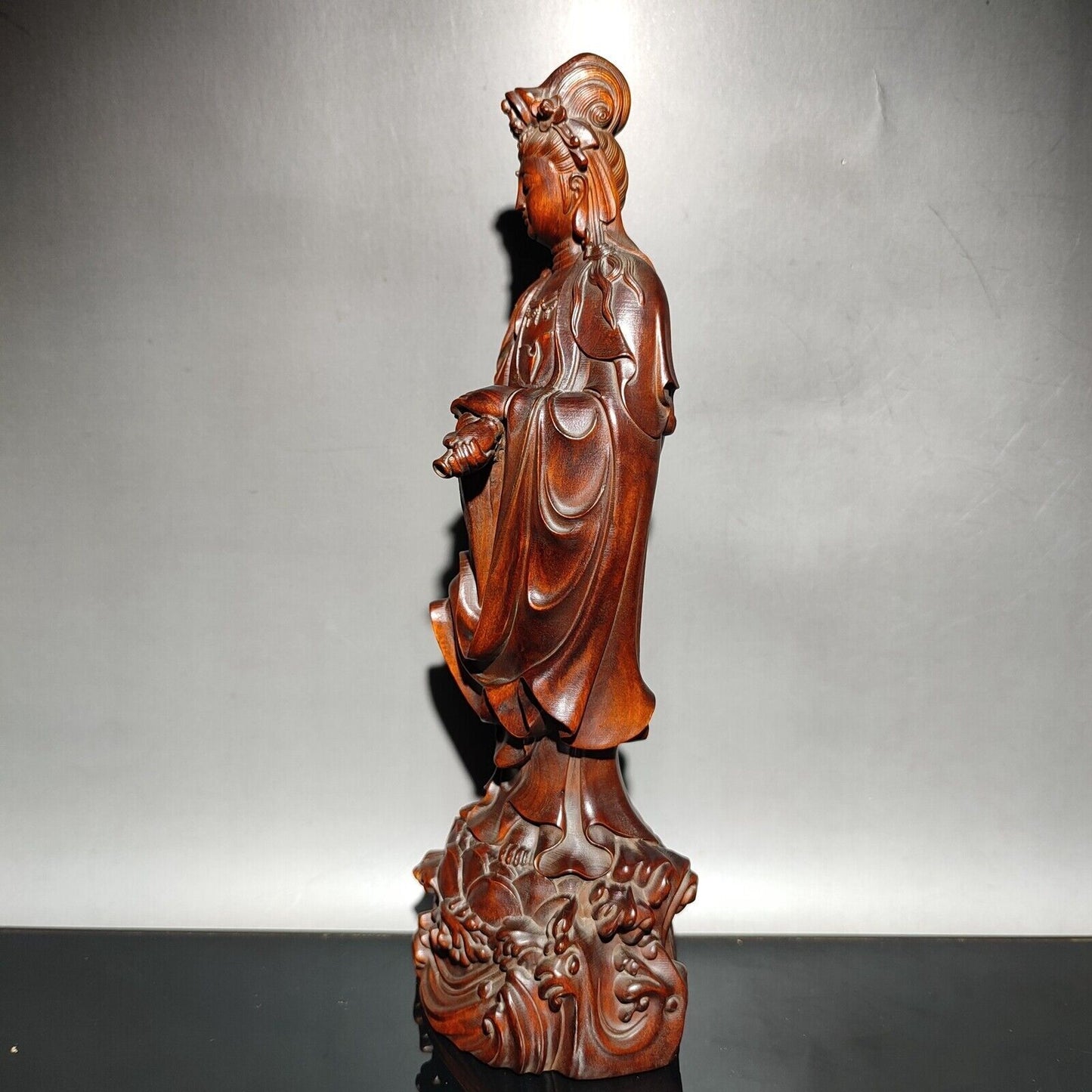 Collect Carving Wooden Kwan-yin Statue Bodhisattva Buddhist Guanyin Praying Wood