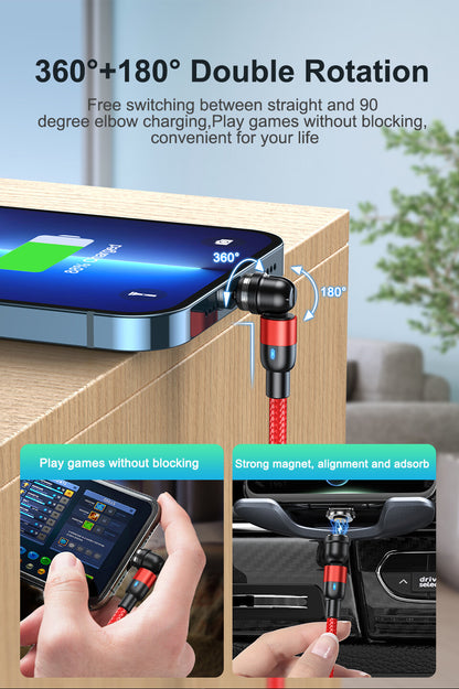 3-in-1 180°+360° Magnetic Charger Cable For Apple Micro USB Type-C Samsung LG