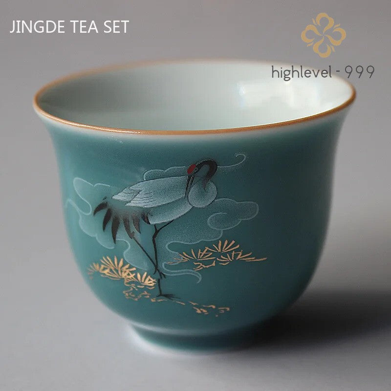 Color Glaze Crane Ceramic Teacup Household Tea Cup Chinese Tea Set Tea Ceremony