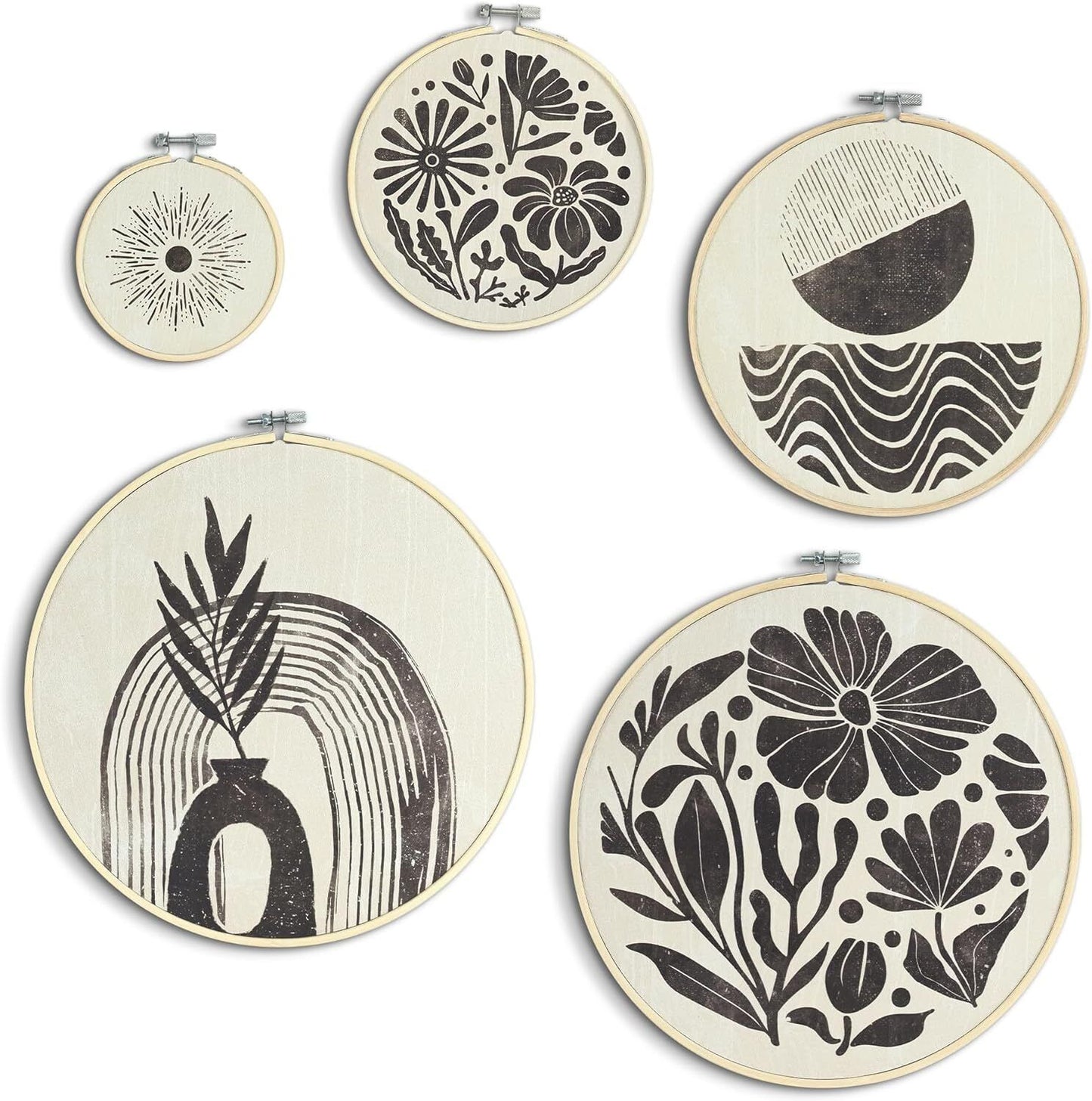 Wooden Wall Art Rustic Farmhouse Theme Round Home Decor Wall Mounted Set of 4