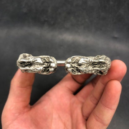 Vintage Copper Double Dragon Bracelet - Handmade Open Cuff Dragon Bangle Jewelry