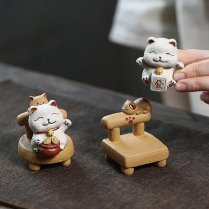 1Pc Chinese Yixing Purple Clay Fortune Cat Tea Pet Toys Tea Statue Ornaments