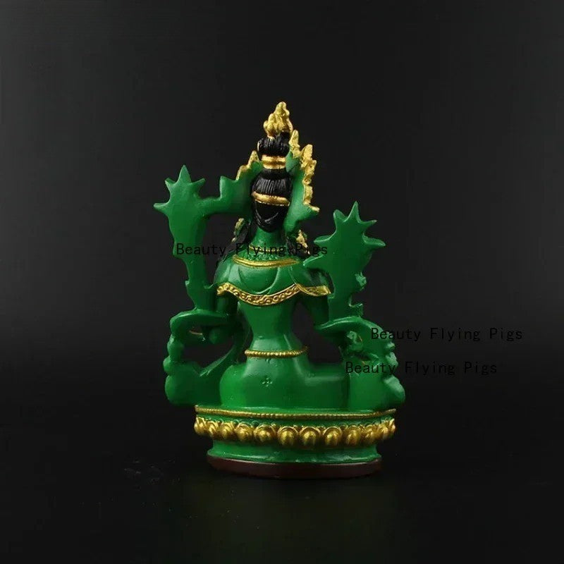 13.5cm Resin Handpainted Feng Shui Green Tara Bodhisattva Buddha Statue Ornament